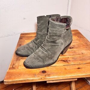 Born Aire Rutched Suede Stacked Heel Ankle Boots